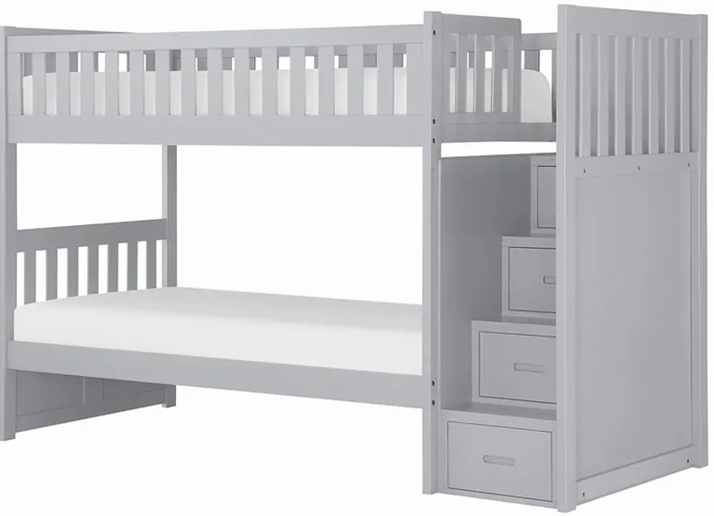 Kid's Space Gray Bunk Bed W/ Storage Staircase