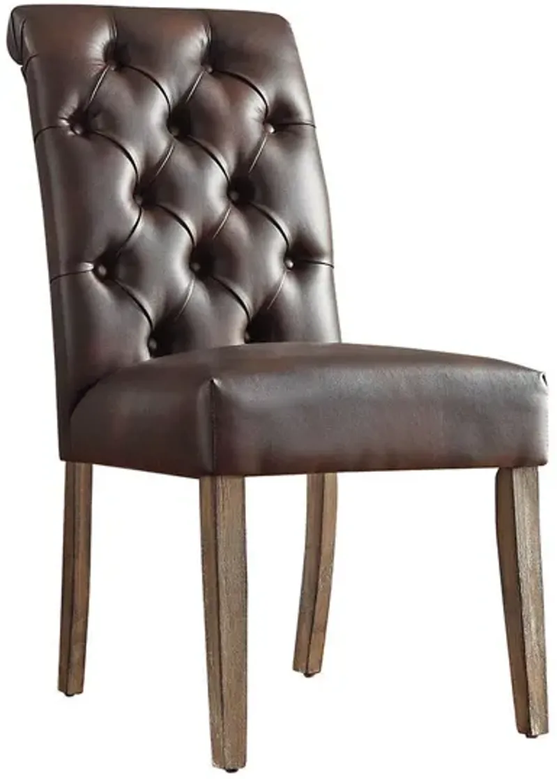 Richland Rolled Back Tufted Brown Chair