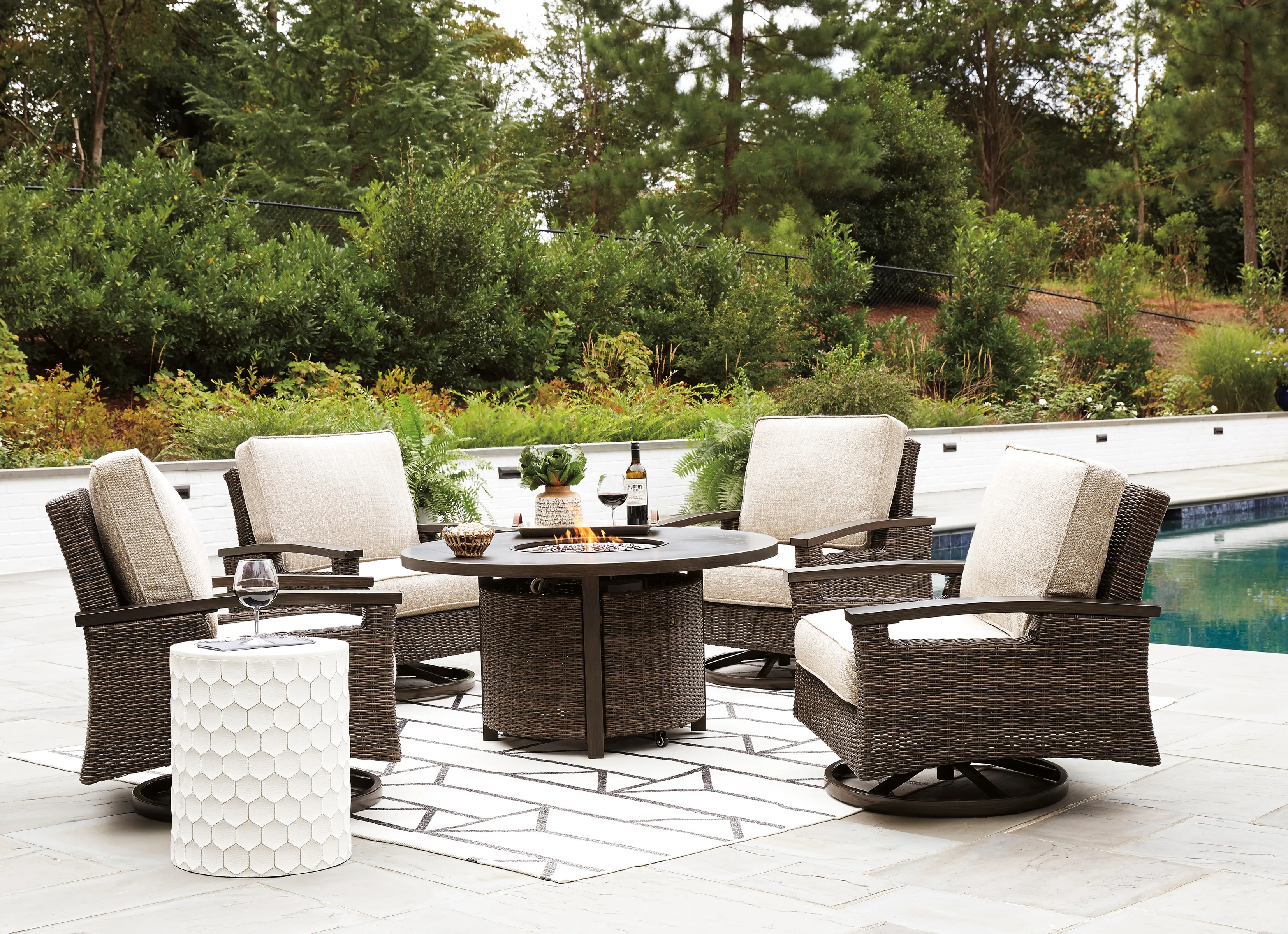 Roosevelt 5 Pc. Outdoor Counter Height Set W/ Round Firepit Table