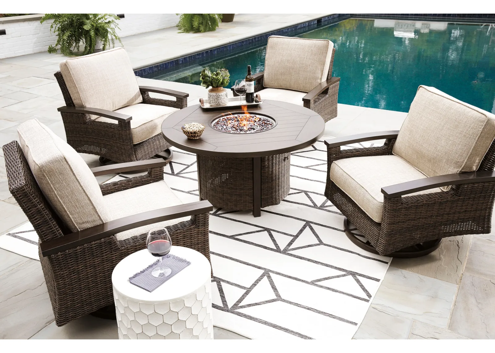 Roosevelt 5 Pc. Outdoor Counter Height Set W/ Round Firepit Table