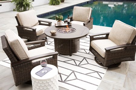 Roosevelt 5 Pc. Outdoor Counter Height Set W/ Round Firepit Table