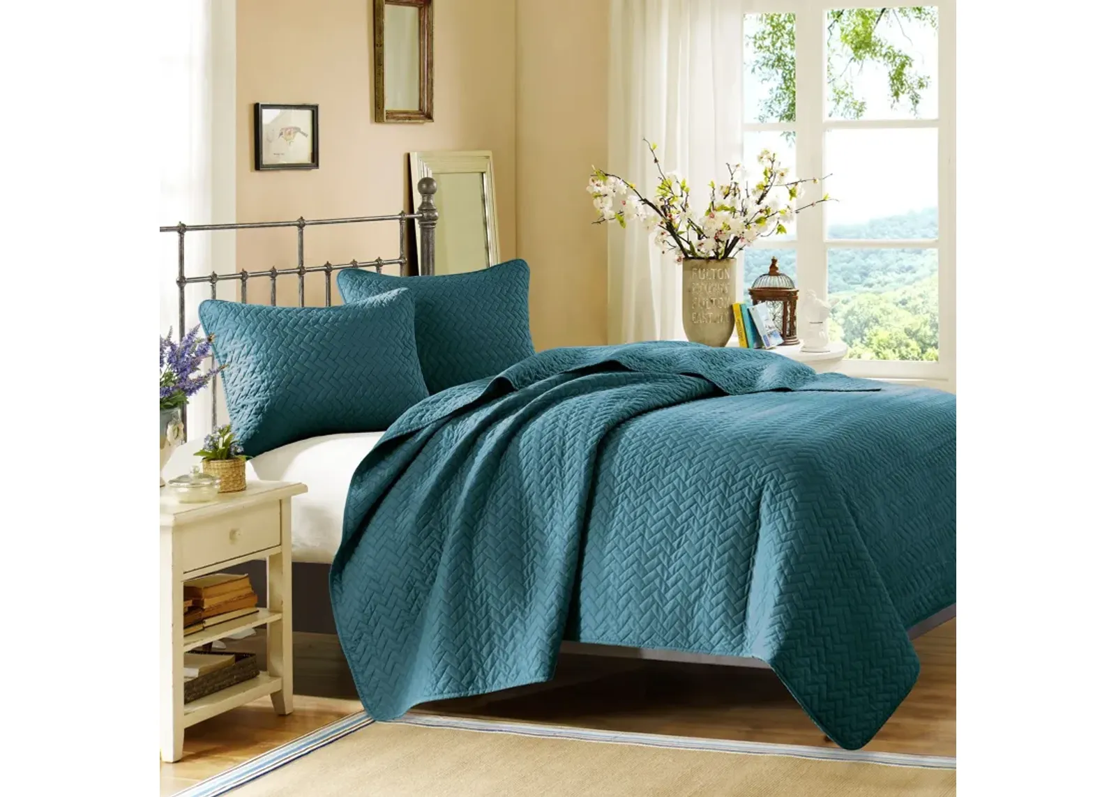 Hampton Hill Queen Coverlet and Sham Set - Peacock