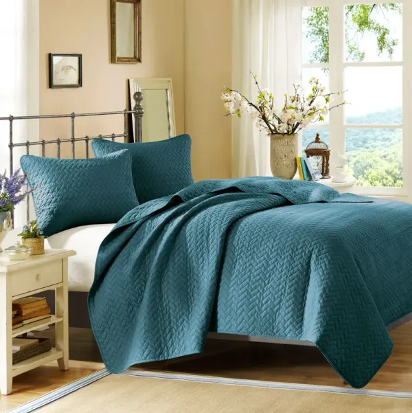 Hampton Hill Queen Coverlet and Sham Set - Peacock