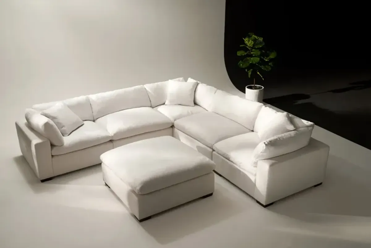 Plush Feathered Comfort 5-Piece Sectional and Ottoman - Anders Ivory