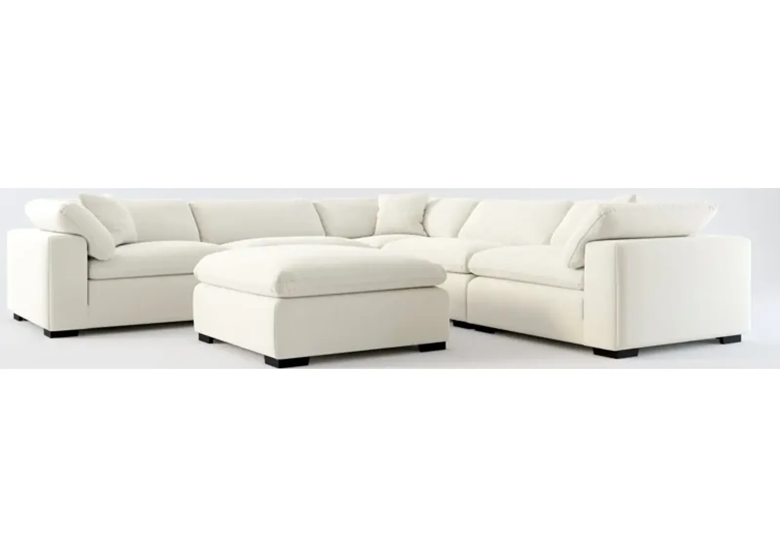 Plush Feathered Comfort 5-Piece Sectional and Ottoman - Anders Ivory