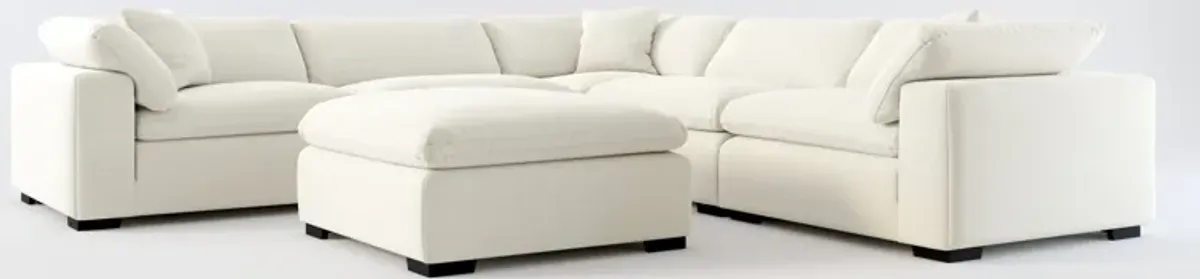 Plush Feathered Comfort 5-Piece Sectional and Ottoman - Anders Ivory