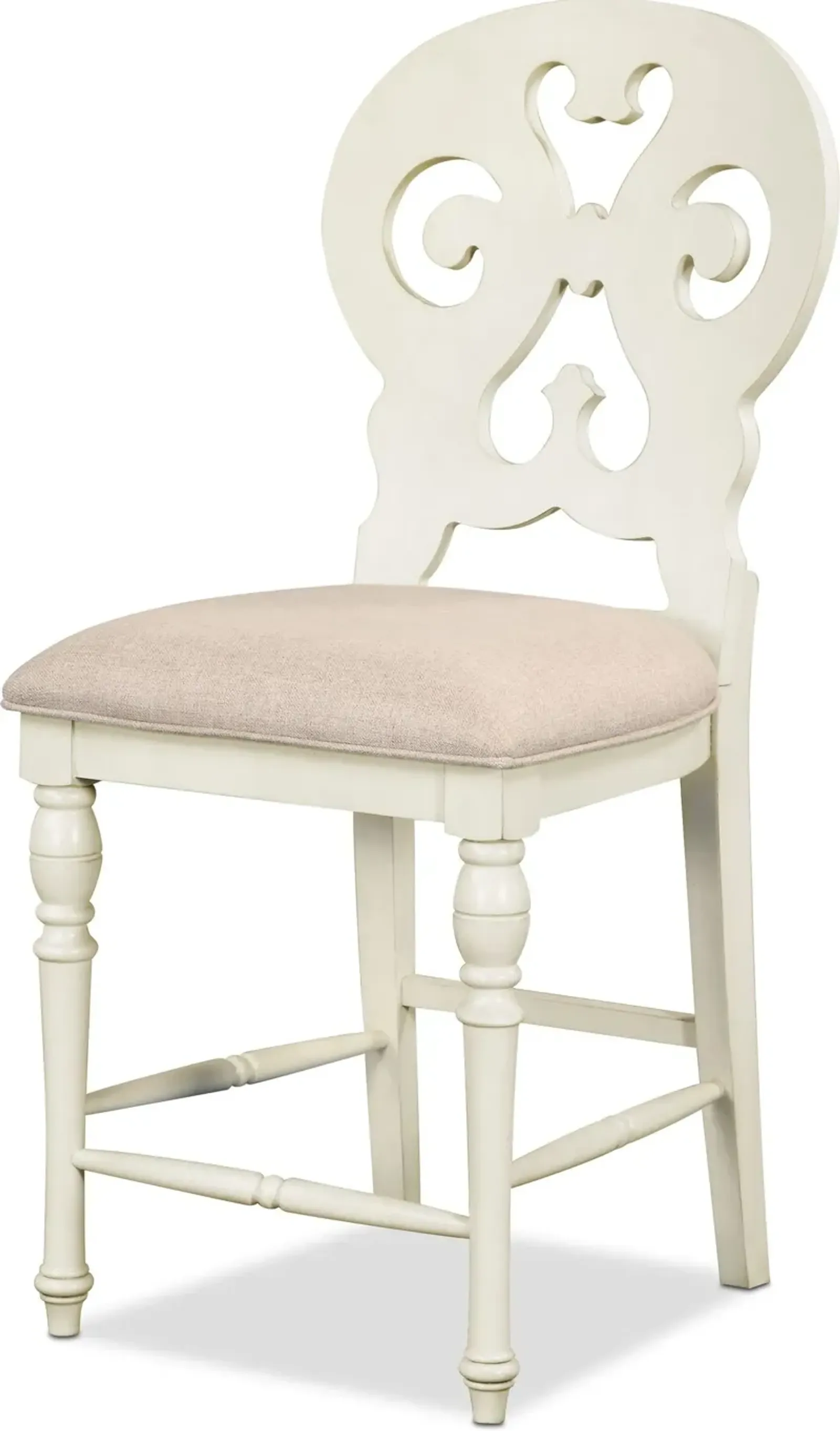 Charleston Counter-Height Scroll-Back Stool - White