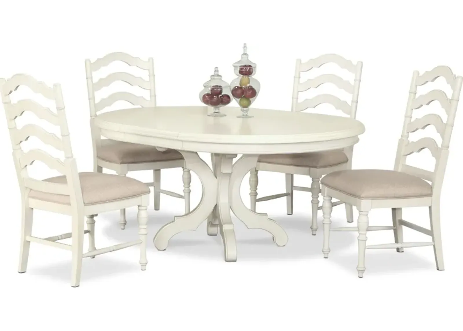 Charleston Round Dining Table and 4 Dining Chairs - White