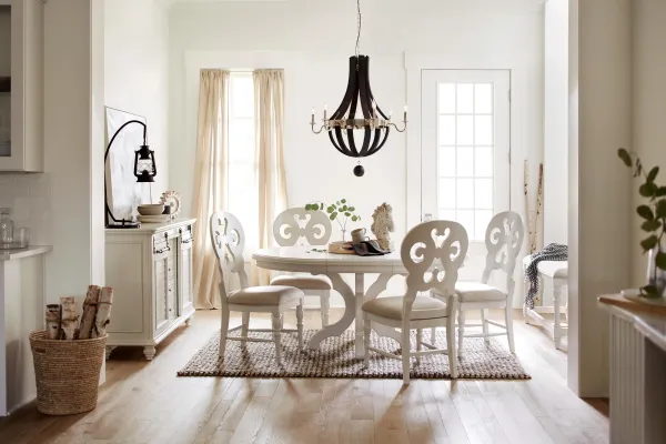 Charleston Round Dining Table and 4 Scroll-Back Dining Chairs - White