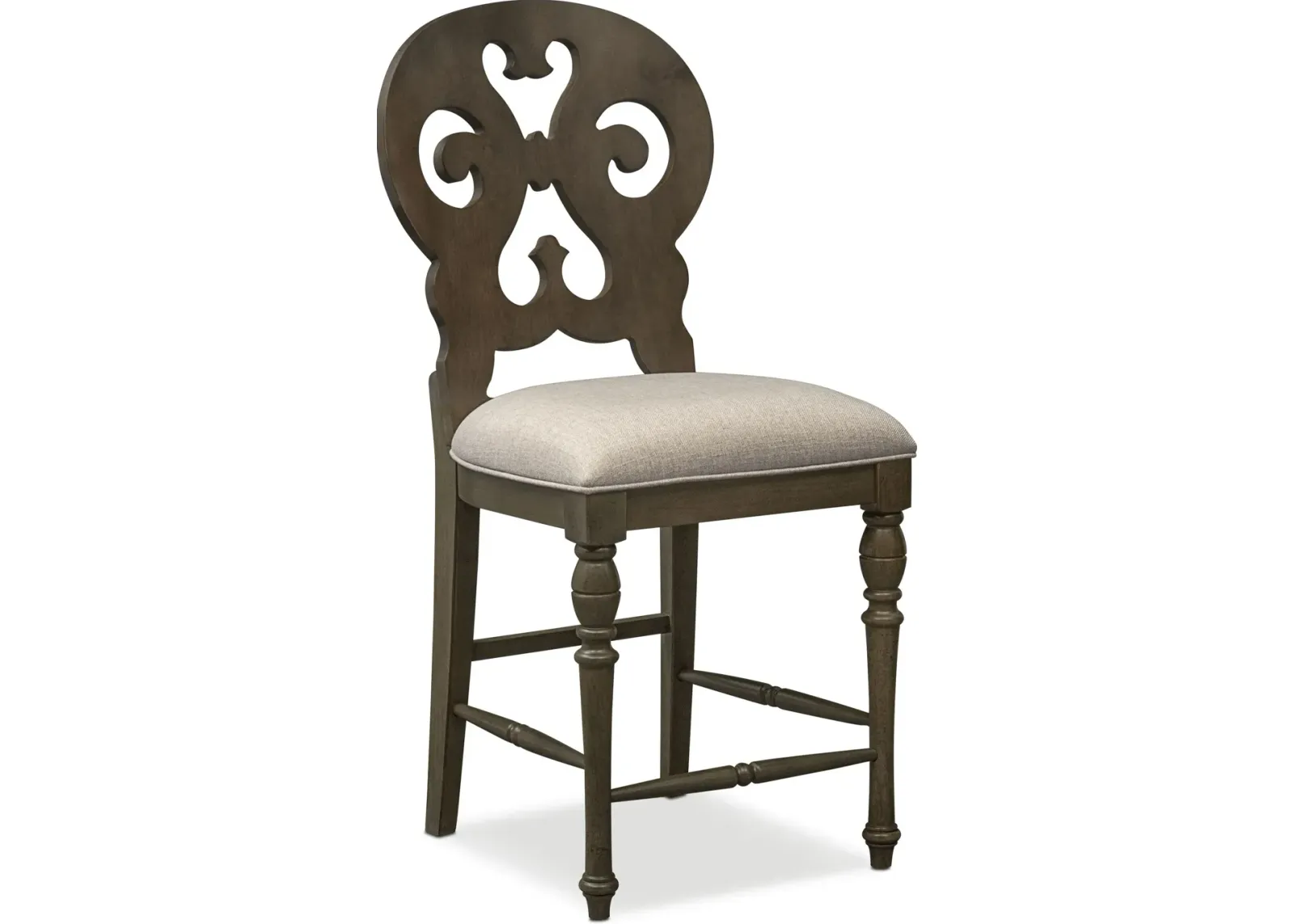 Charleston Counter-Height Scroll-Back Stool - Gray