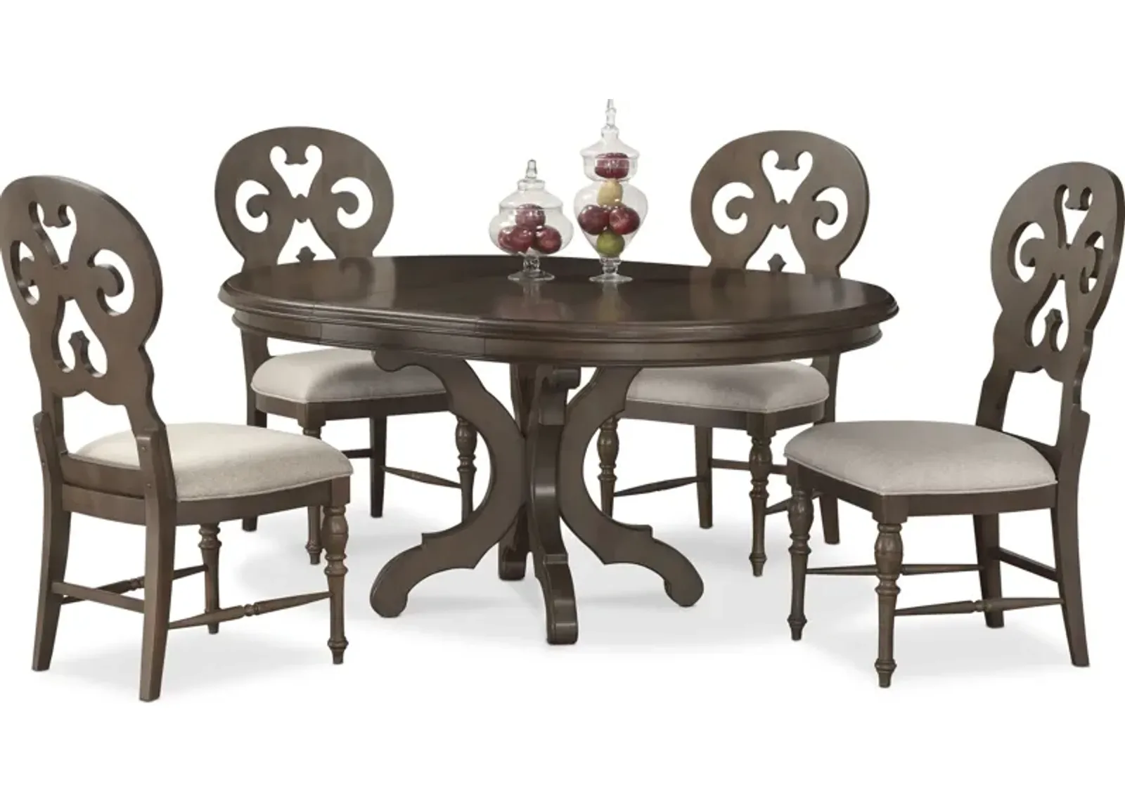 Charleston Round Dining Table and 4 Scroll-Back Dining Chairs - Gray