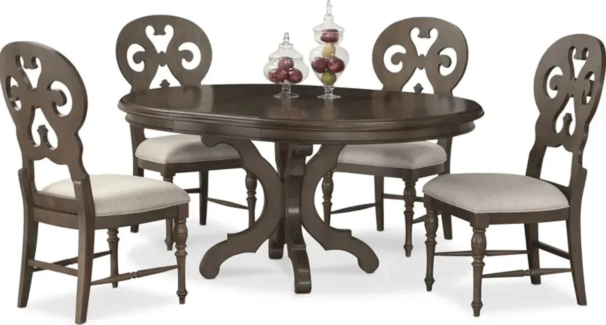 Charleston Round Dining Table and 4 Scroll-Back Dining Chairs - Gray