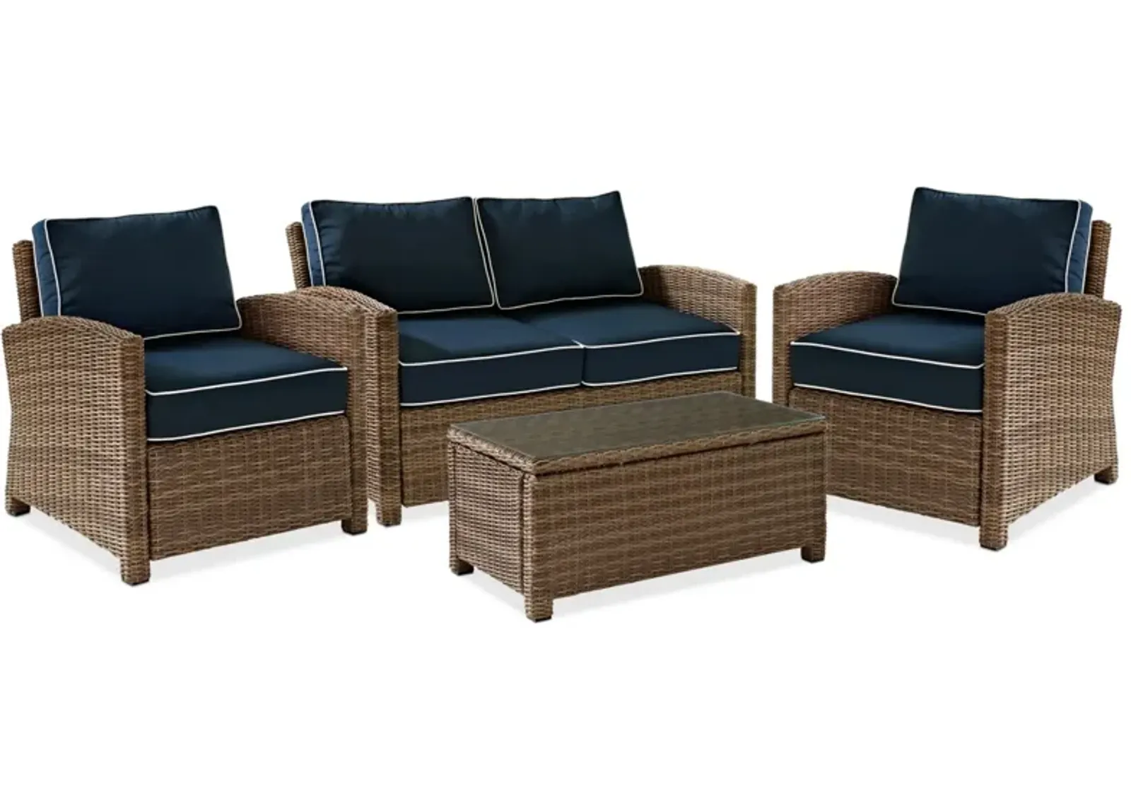 Destin Outdoor Loveseat, 2 Chairs and Coffee Table Set - Navy