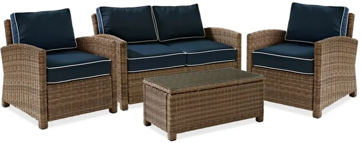 Destin Outdoor Loveseat, 2 Chairs and Coffee Table Set - Navy