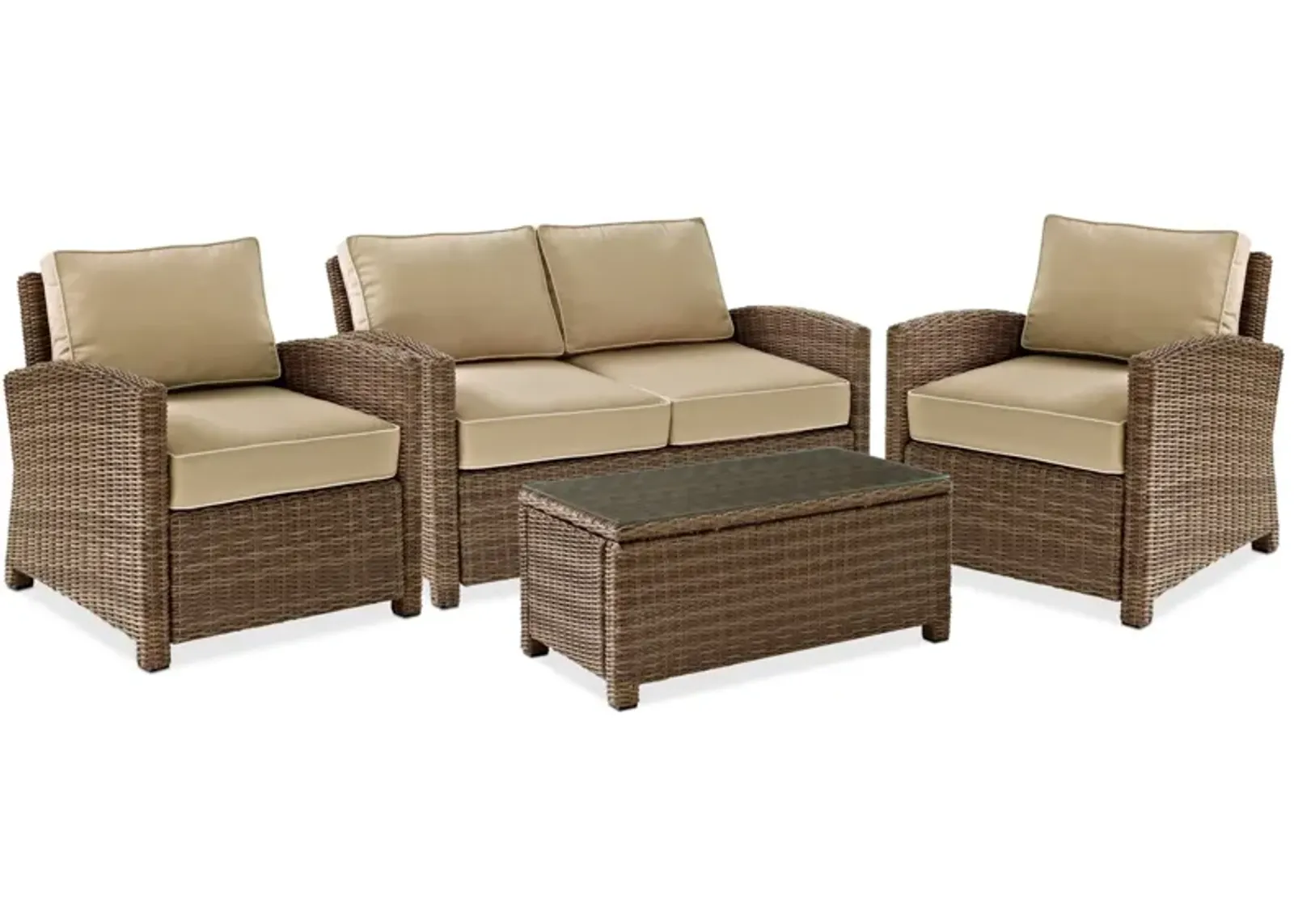 Destin Outdoor Loveseat, 2 Chairs and Coffee Table Set - Sand