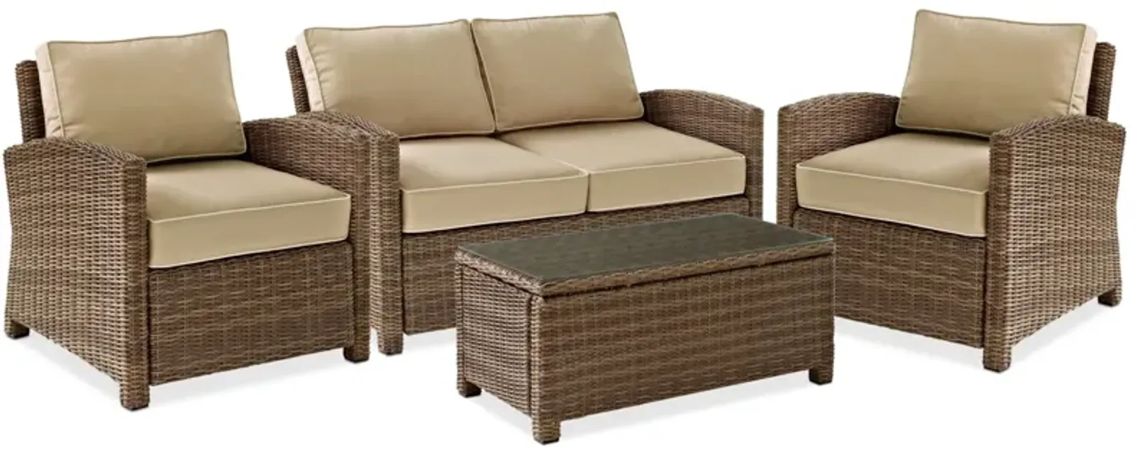 Destin Outdoor Loveseat, 2 Chairs and Coffee Table Set - Sand