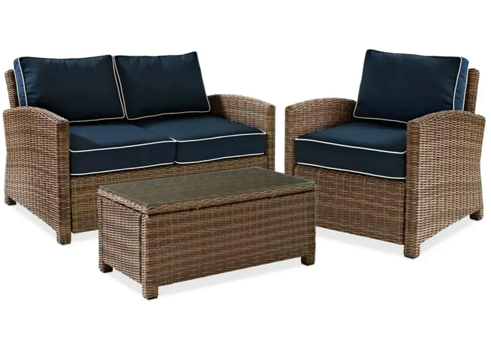 Destin Outdoor Loveseat, Chair and Coffee Table Set - Navy