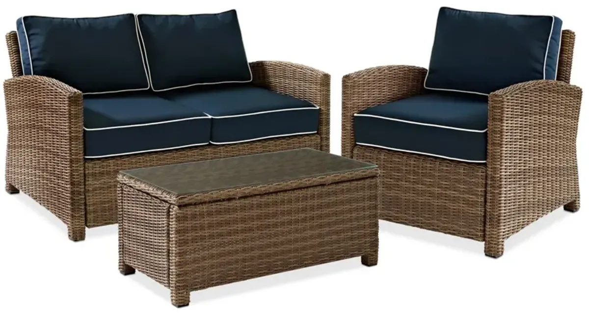 Destin Outdoor Loveseat, Chair and Coffee Table Set - Navy