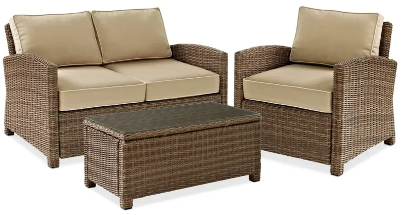 Destin Outdoor Loveseat, Chair and Coffee Table Set - Sand