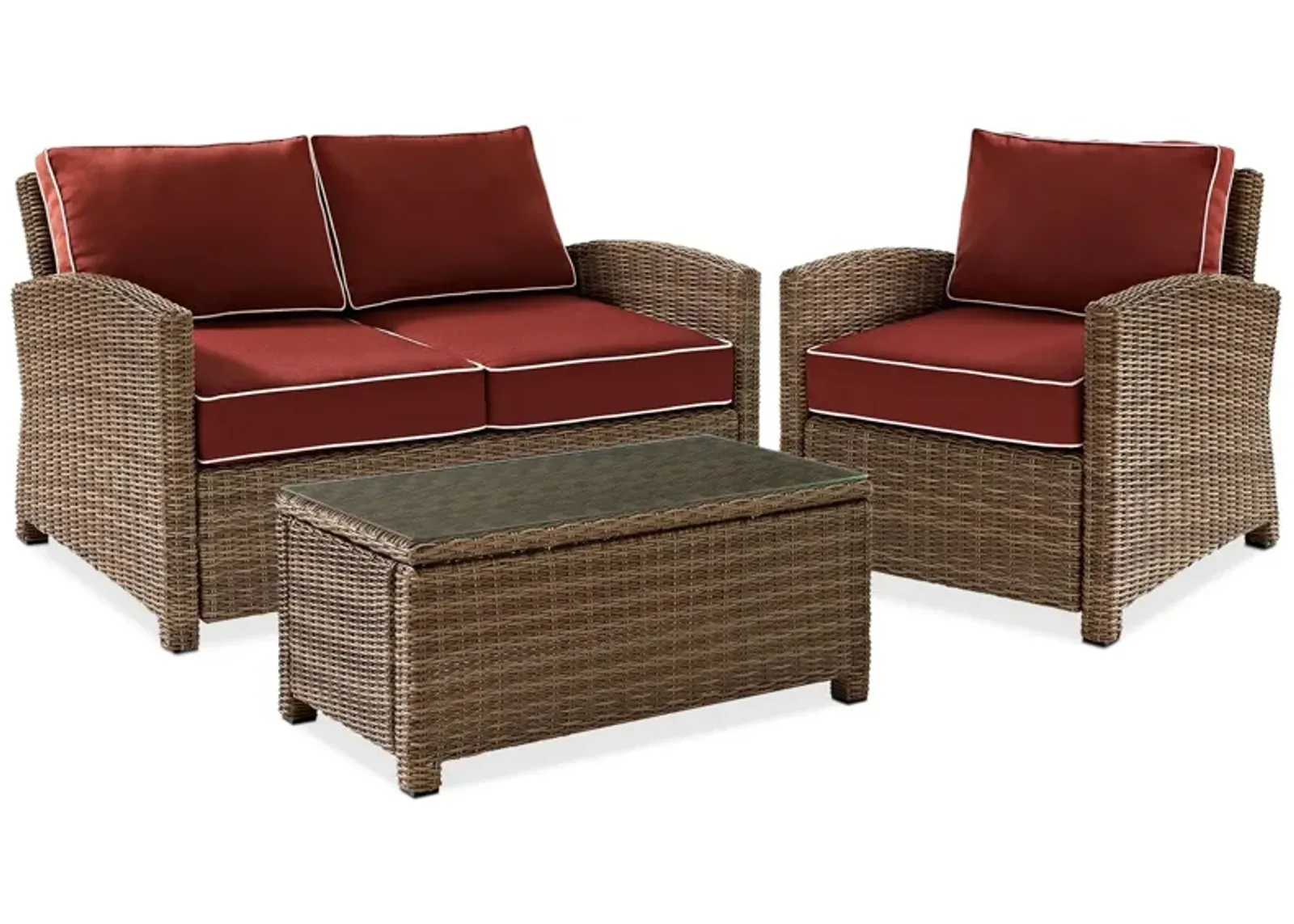 Destin Outdoor Loveseat, Chair and Coffee Table Set - Sangria