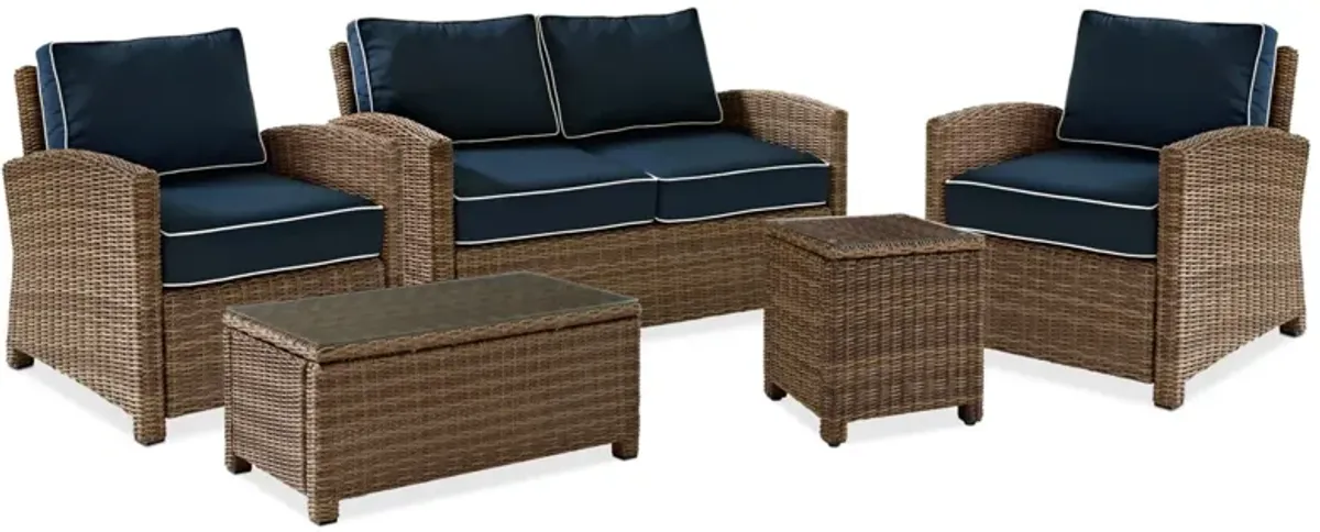 Destin Outdoor Loveseat, 2 Chairs, Coffee Table and End Table Set - Blue