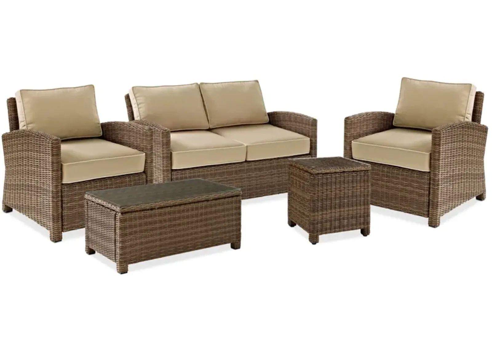 Destin Outdoor Loveseat, 2 Chairs, Coffee Table and End Table Set - Sand