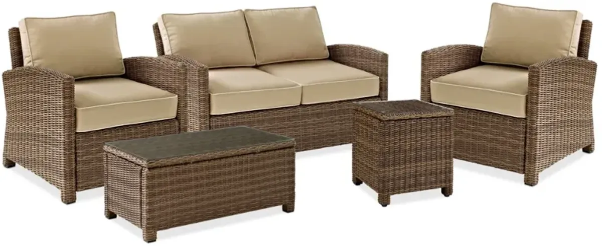 Destin Outdoor Loveseat, 2 Chairs, Coffee Table and End Table Set - Sand