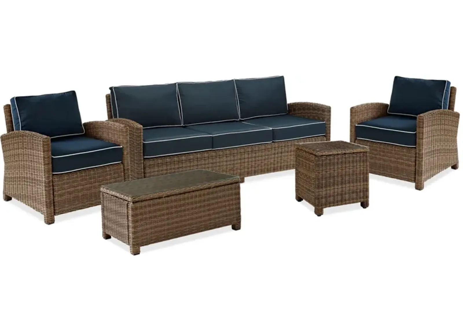 Destin Outdoor Sofa, 2 Chairs, Coffee Table and End Table Set - Blue