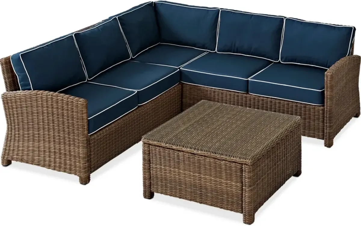 Destin 3-Piece Outdoor Sectional and Coffee Table Set - Navy