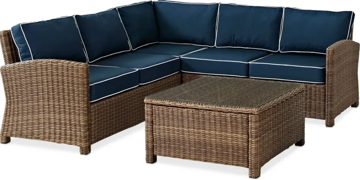 Destin 3-Piece Outdoor Sectional and Coffee Table Set - Navy