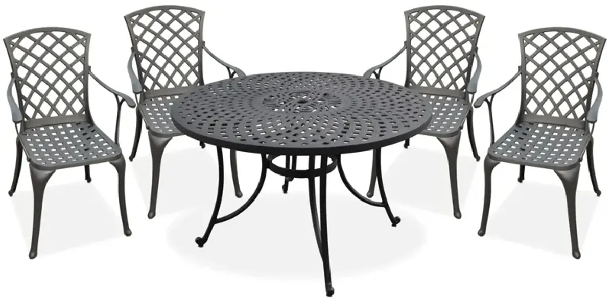 Hana Outdoor 46" Dining Table and 4 High-Back Arm Chairs