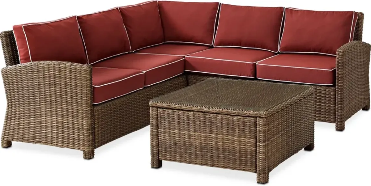 Destin 3-Piece Outdoor Sectional and Coffee Table Set - Sangria