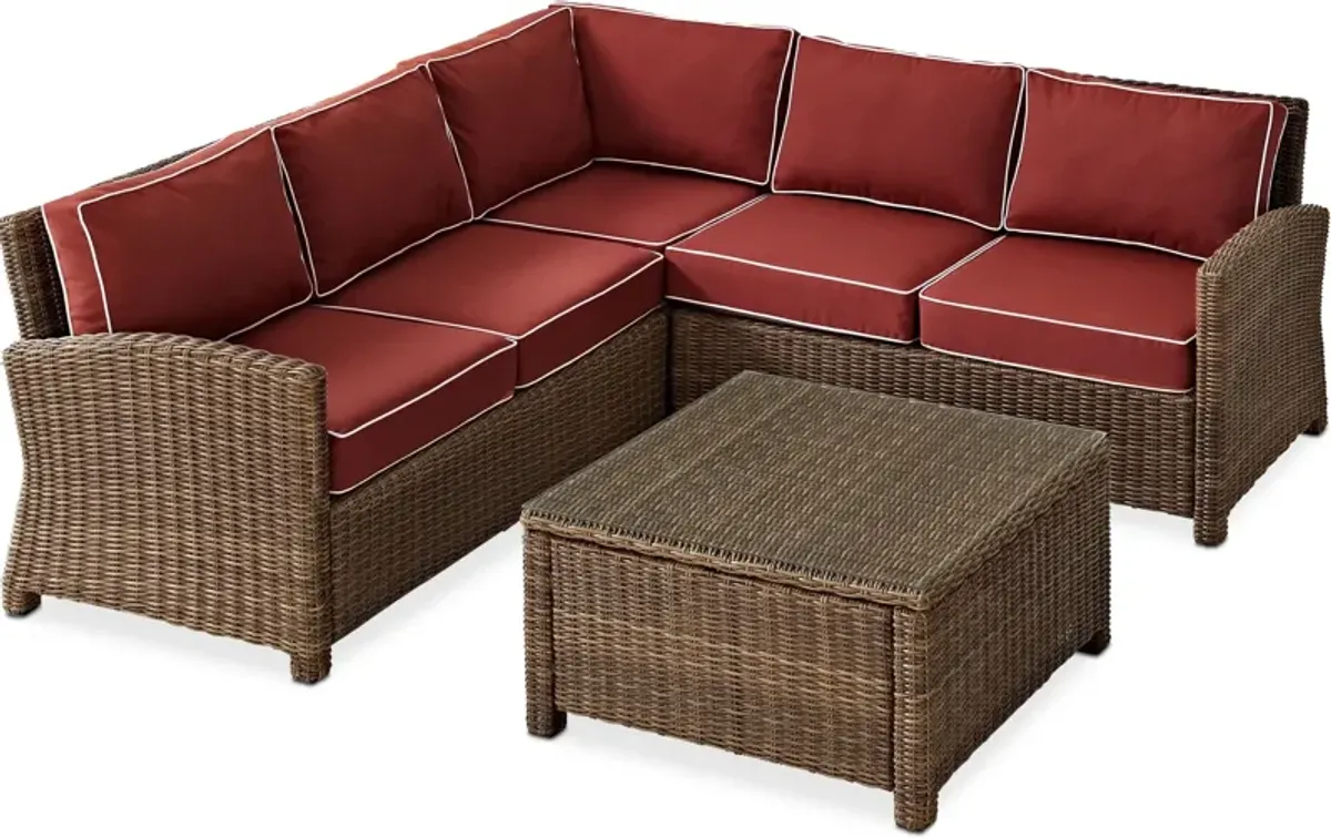 Destin 3-Piece Outdoor Sectional and Coffee Table Set - Sangria