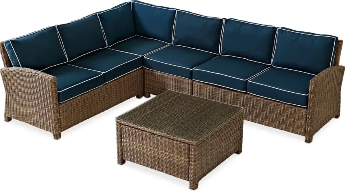 Destin 4-Piece Outdoor Sectional and Coffee Table Set - Navy