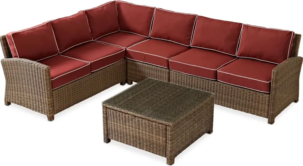 Destin 4-Piece Outdoor Sectional and Coffee Table Set - Sangria