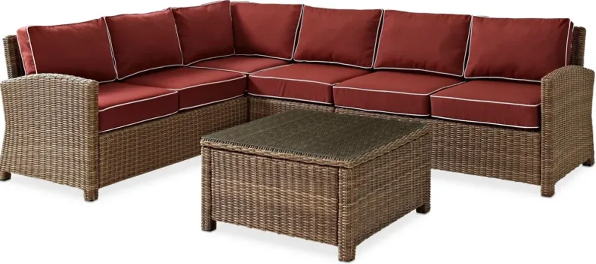 Destin 4-Piece Outdoor Sectional and Coffee Table Set - Sangria