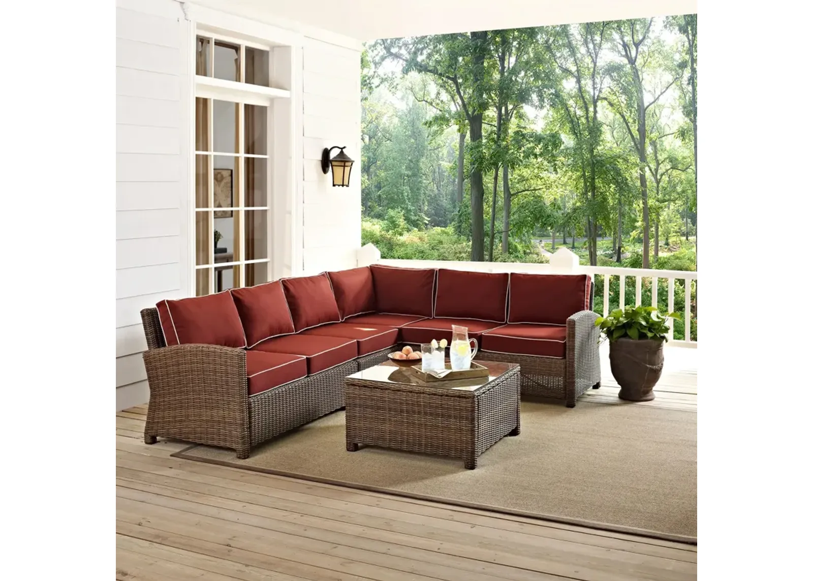 Destin 4-Piece Outdoor Sectional and Coffee Table Set - Sangria