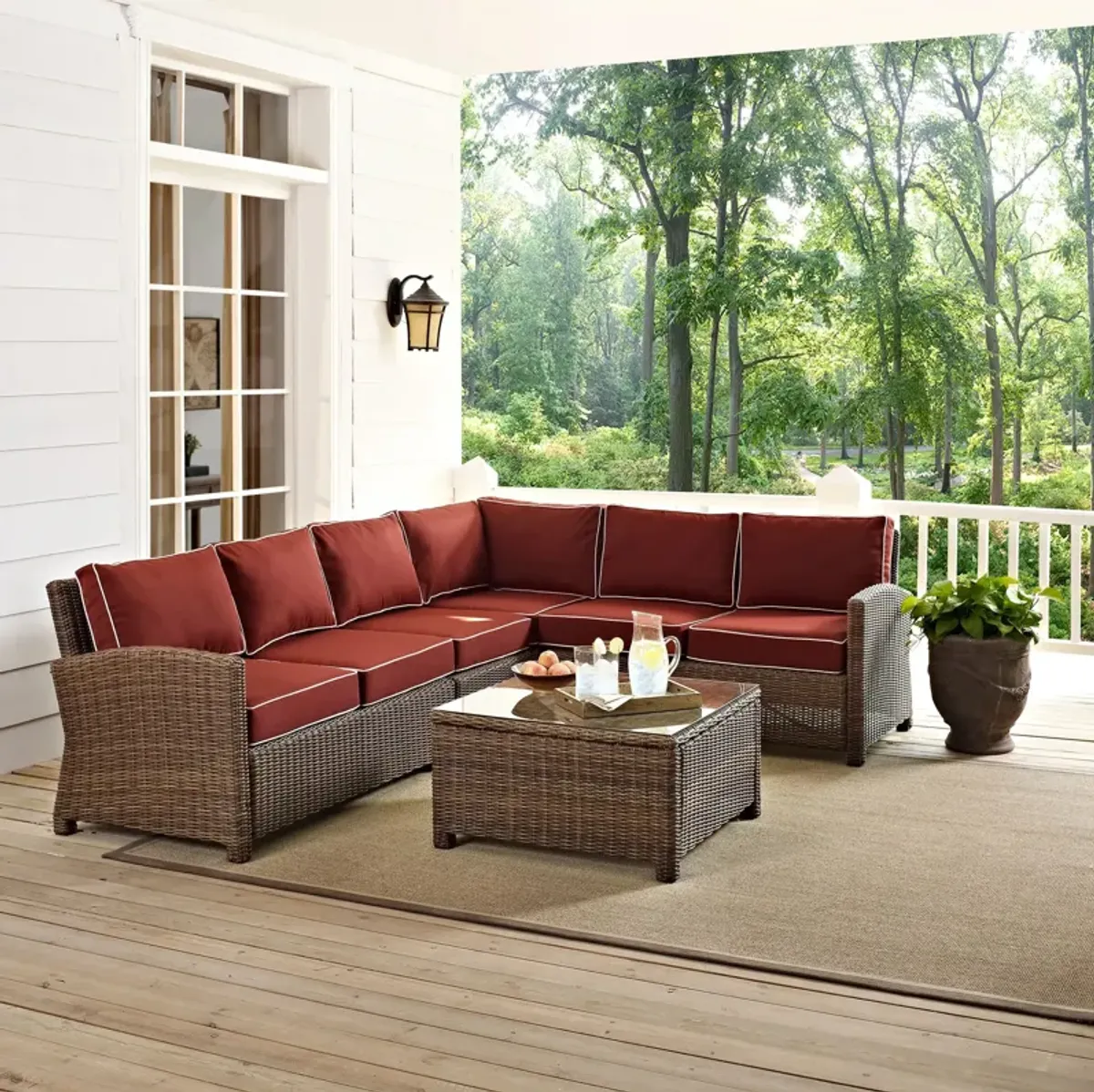 Destin 4-Piece Outdoor Sectional and Coffee Table Set - Sangria