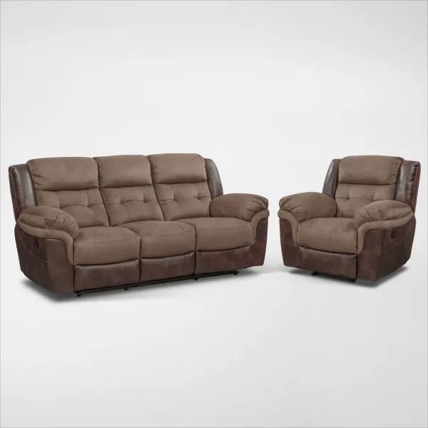 Tacoma Manual Reclining Sofa and Glider Recliner Set - Brown