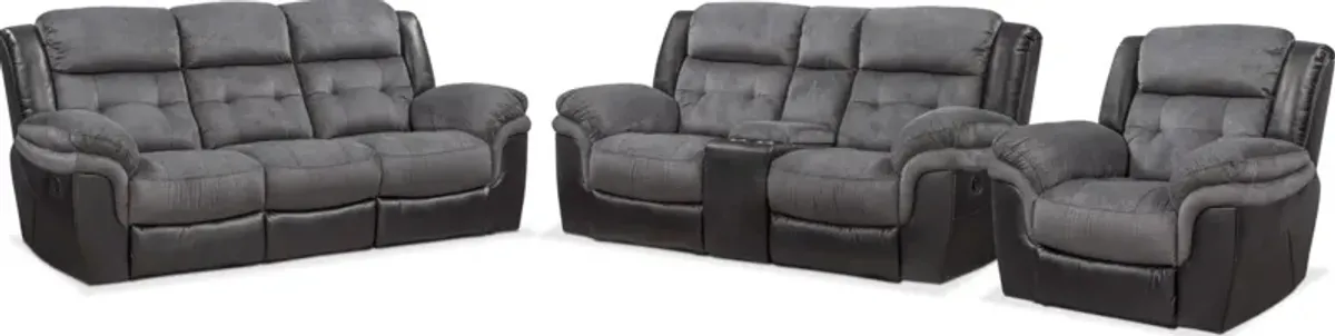 Tacoma Manual Reclining Sofa, Loveseat and Glider Recliner - Black