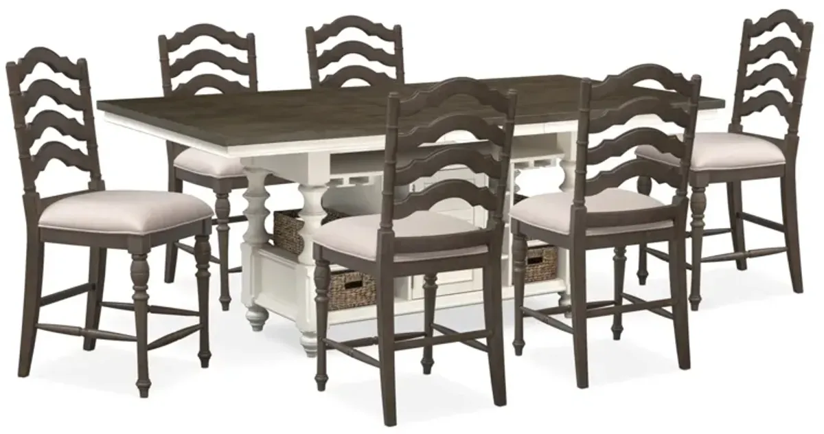 Charleston Kitchen Island and 6 Stools - Gray