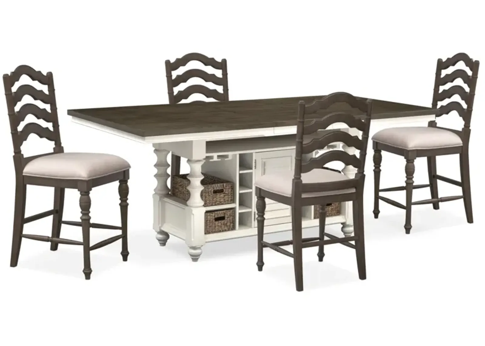 Charleston Kitchen Island and 4 Stools - Gray