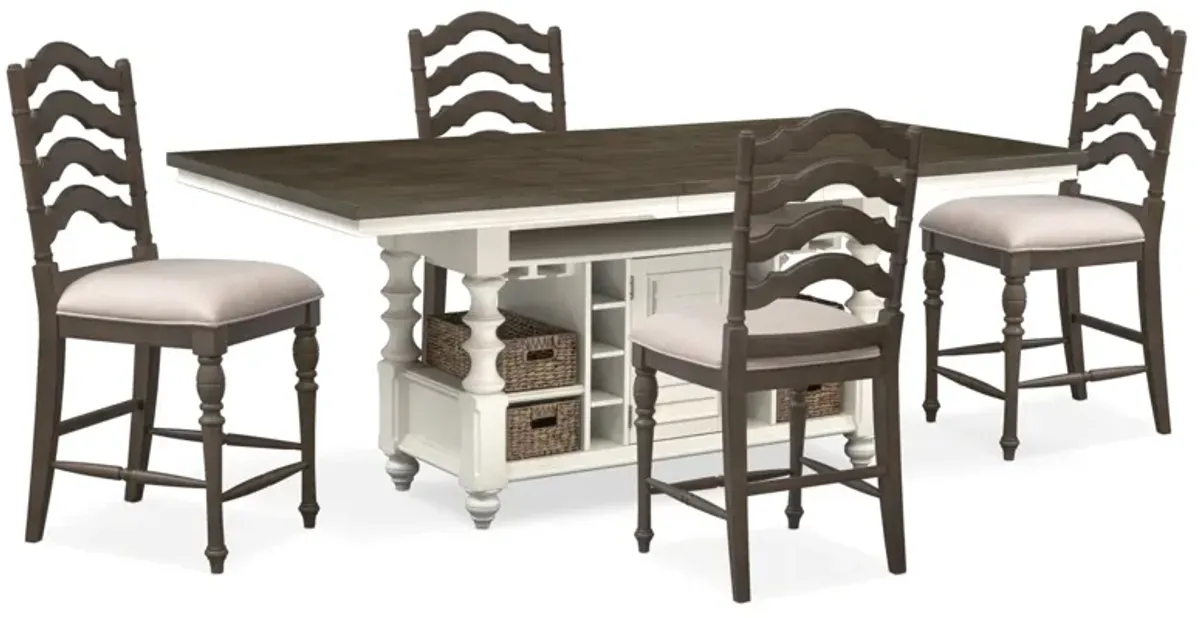 Charleston Kitchen Island and 4 Stools - Gray