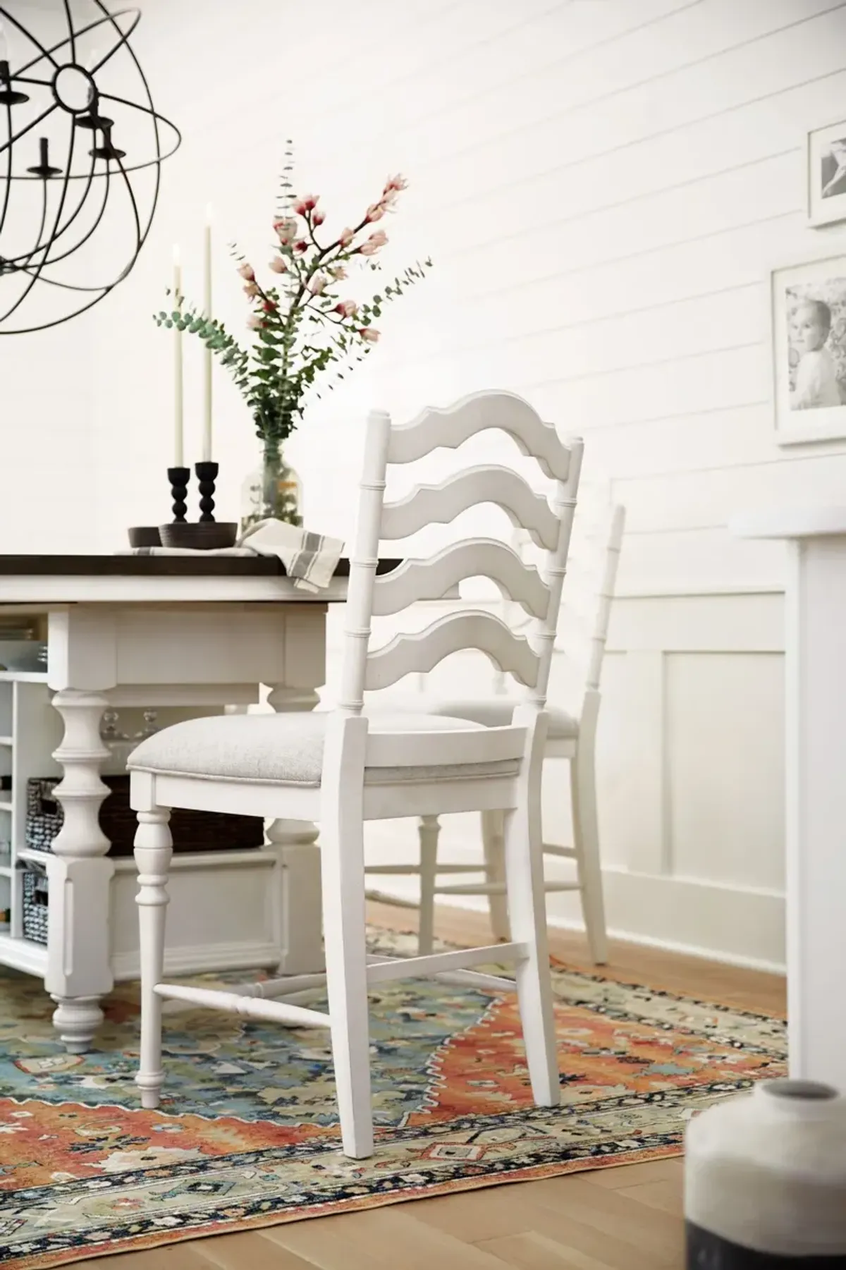 Charleston Kitchen Island, 4 Stools and Bench - White