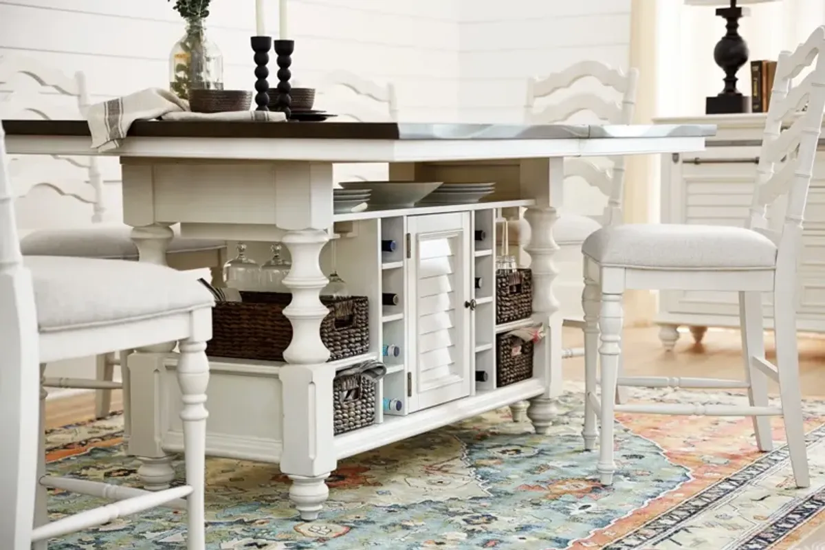 Charleston Kitchen Island and 6 Stools - White