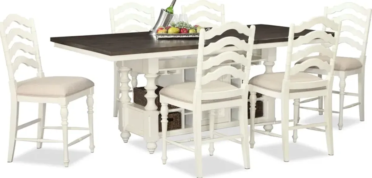 Charleston Kitchen Island and 6 Stools - White