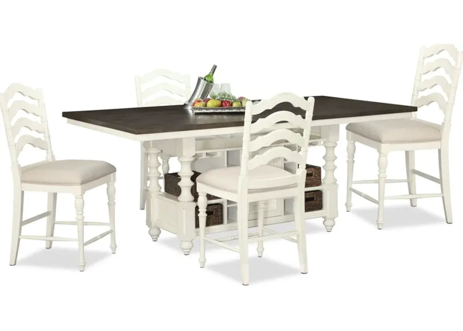 Charleston Kitchen Island and 4 Stools - White