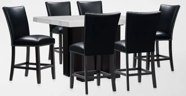 Artemis Counter-Height Marble Dining Table and 6 Upholstered Stools - White Marble/Black