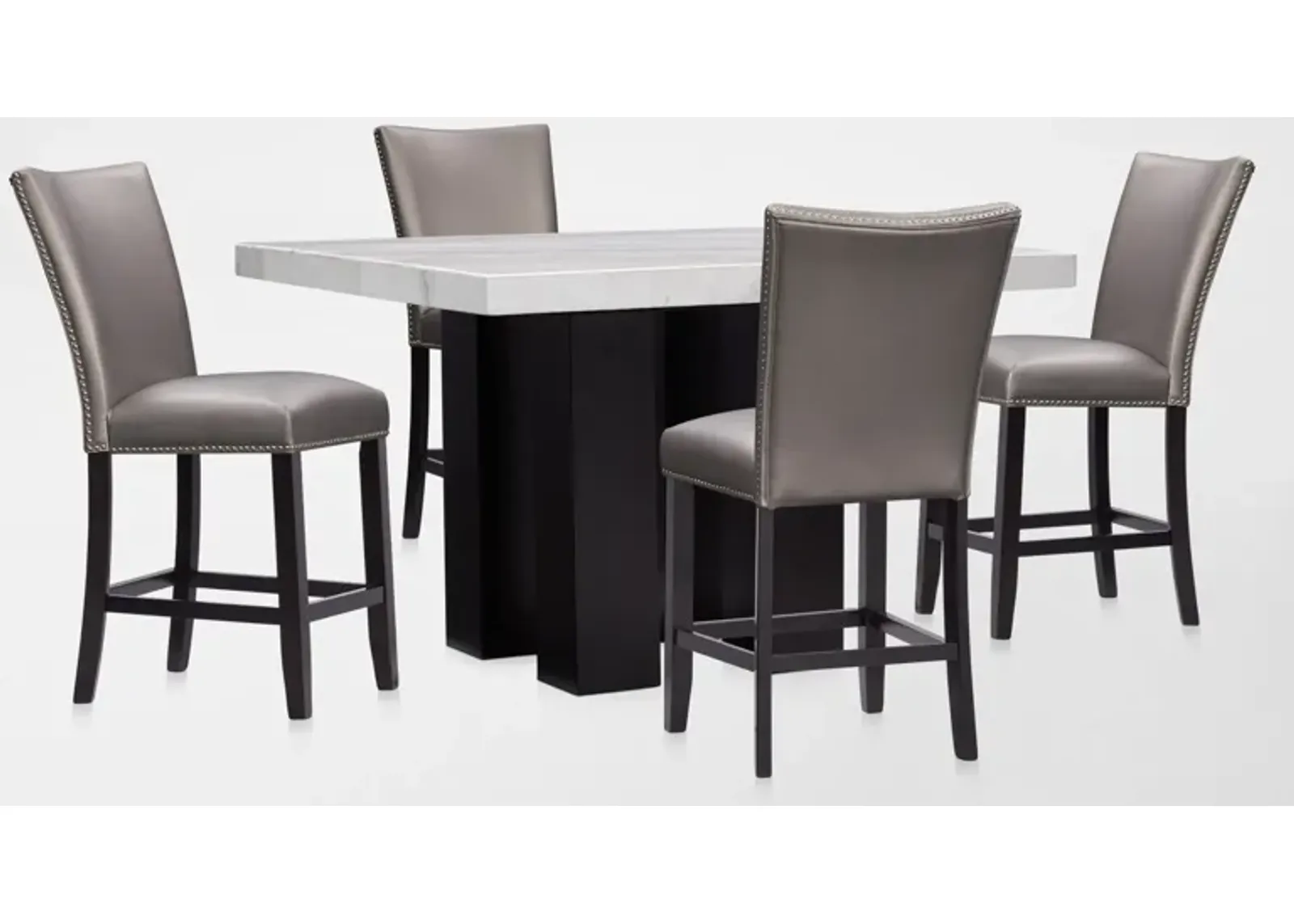 Artemis Counter-Height Marble Dining Table and 4 Upholstered Stools - White Marble/Gray