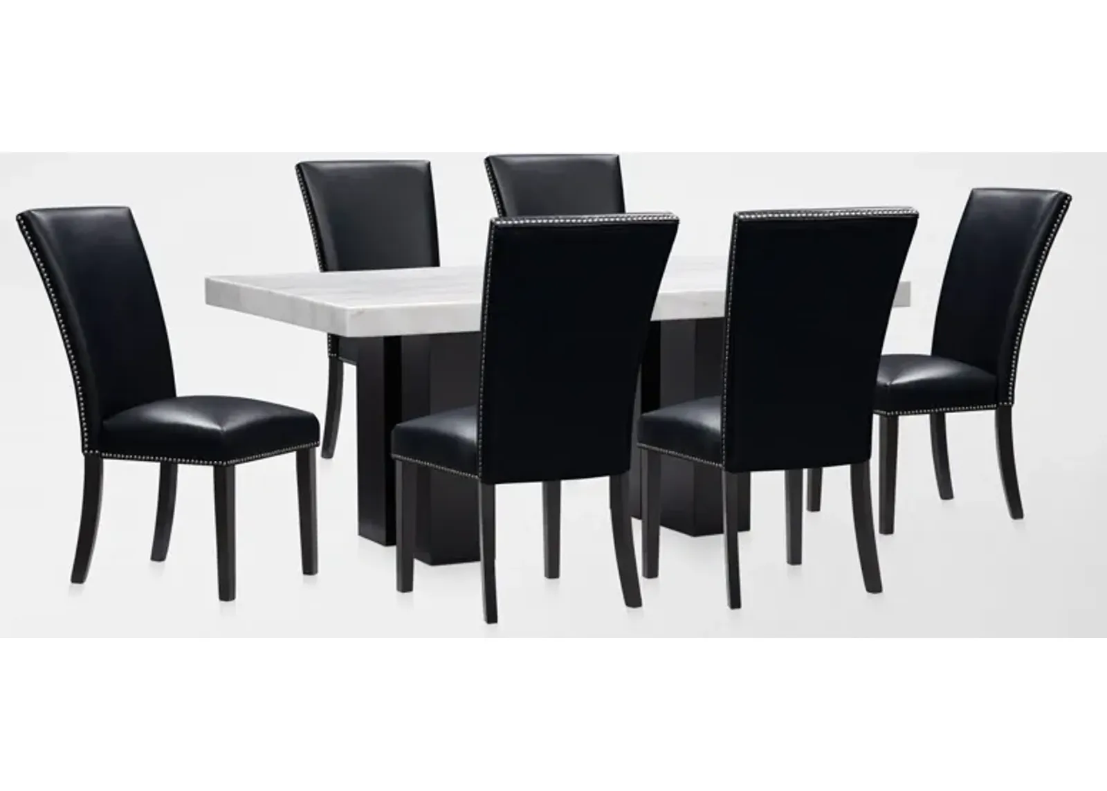 Artemis Marble Dining Table and 6 Upholstered Dining Chairs - White Marble/Black